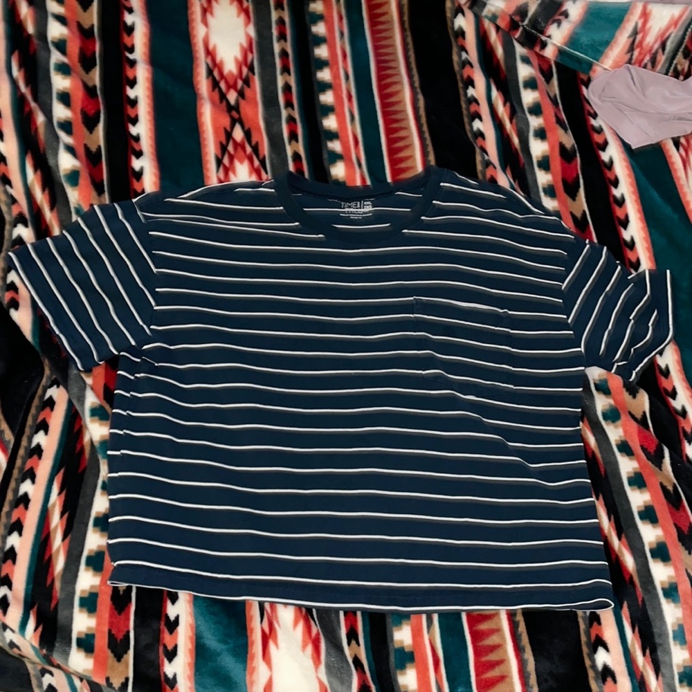 cropped navy and white striped shirt
